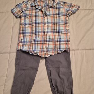 Carter's Blue and Orange Plaid Kids Shirt with Gray Pants